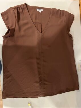 Signature Chocolate Brown V-Neck Cap Sleeve Blouse